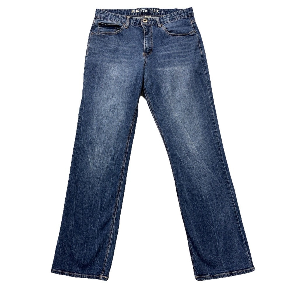Rustic Blue Boot Cut Jeans Mens 32x30 Blue Denim Stretch‎ Faded Whiskered Rodeo